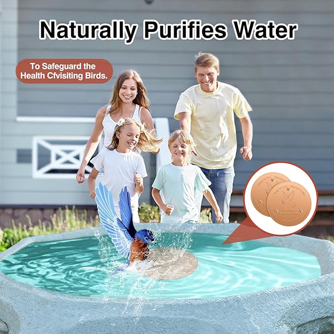 Bird Bath Copper Plate Disk 99.99% Pure Copper Cleaning Disk Stable Triple-Point Support Outdoor Bird Bowl, Pure Copper Bird Bath Purification Tray, Suitable for All Seasons-VerdiqueGarden