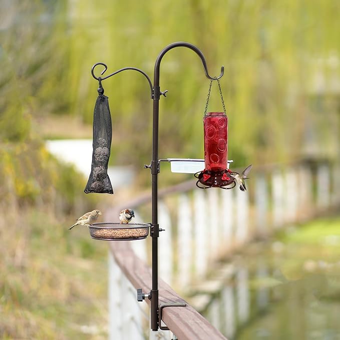 ERYTLLY Deck Hook Bird Feeder Pole Bird Feeder Porch Multi Hook Bird Feeding Station Kit Multi Feeder Hanging Kit Premium Bird Bath for Attracting Wild Birds Bird Feeder Planter Hanger-VerdiqueGarden