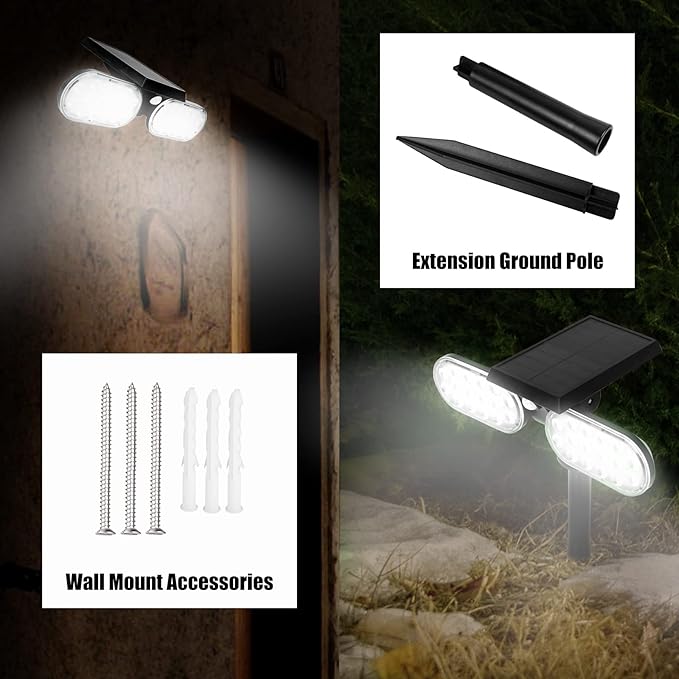 Luwint Solar Motion Lights Outdoor, Waterproof Solar Powered Flood & Security Lights for Outside, 2 Heads Swivel 360 Angle Solar Lights with Ground Stake-VerdiqueGarden
