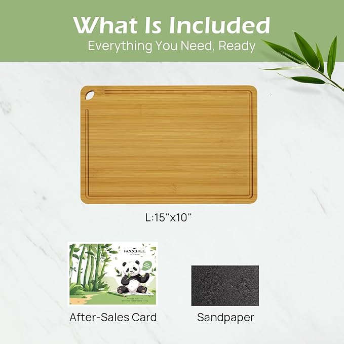 Cutting Board For Kitchen Natural Bamboo With Smooth Finish & Deep Juice Groove โ L (15x10) โ Great For Slicing, Serving-VerdiqueGarden