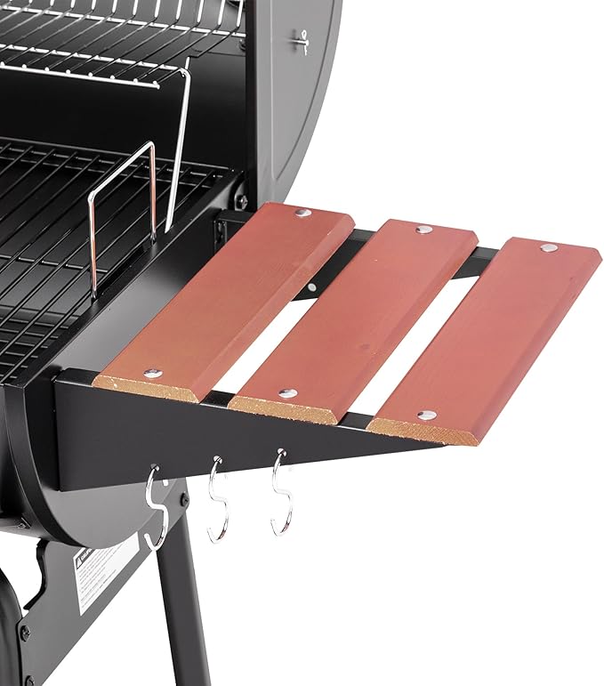 Royal Gourmet CC1830V 30 Barrel Charcoal Grill with Wood-Painted Side Front Table, 627 Square Inches Cooking Space, for Outdoor Backyard, Patio and Parties, Black-VerdiqueGarden