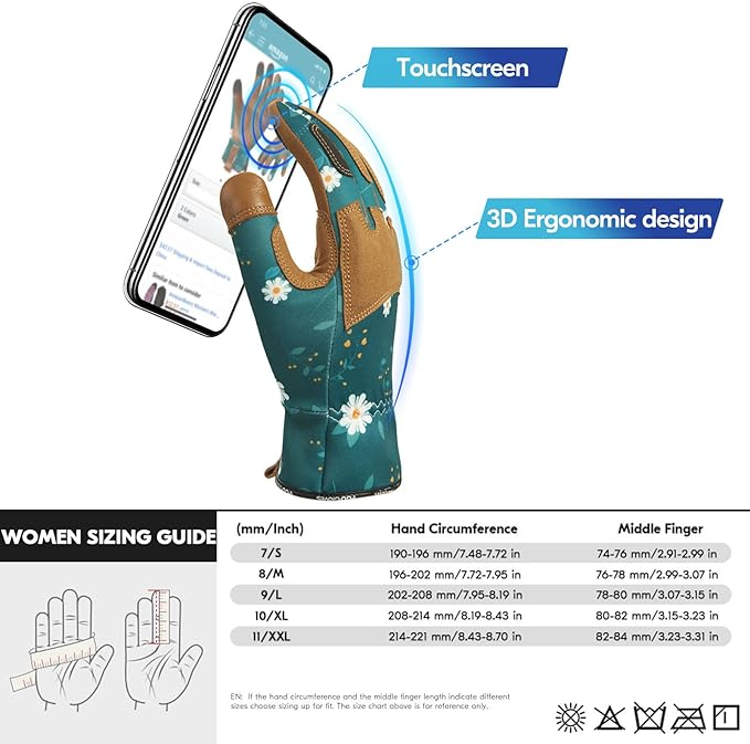Vgo... 1Pair Gardening Gloves for Women, Goatskin leather Thorn Proof Working Gloves for Weeding, Digging, Raking, Pruning and Planting,Touchscreen (M,Dark Green,GA7471)-VerdiqueGarden