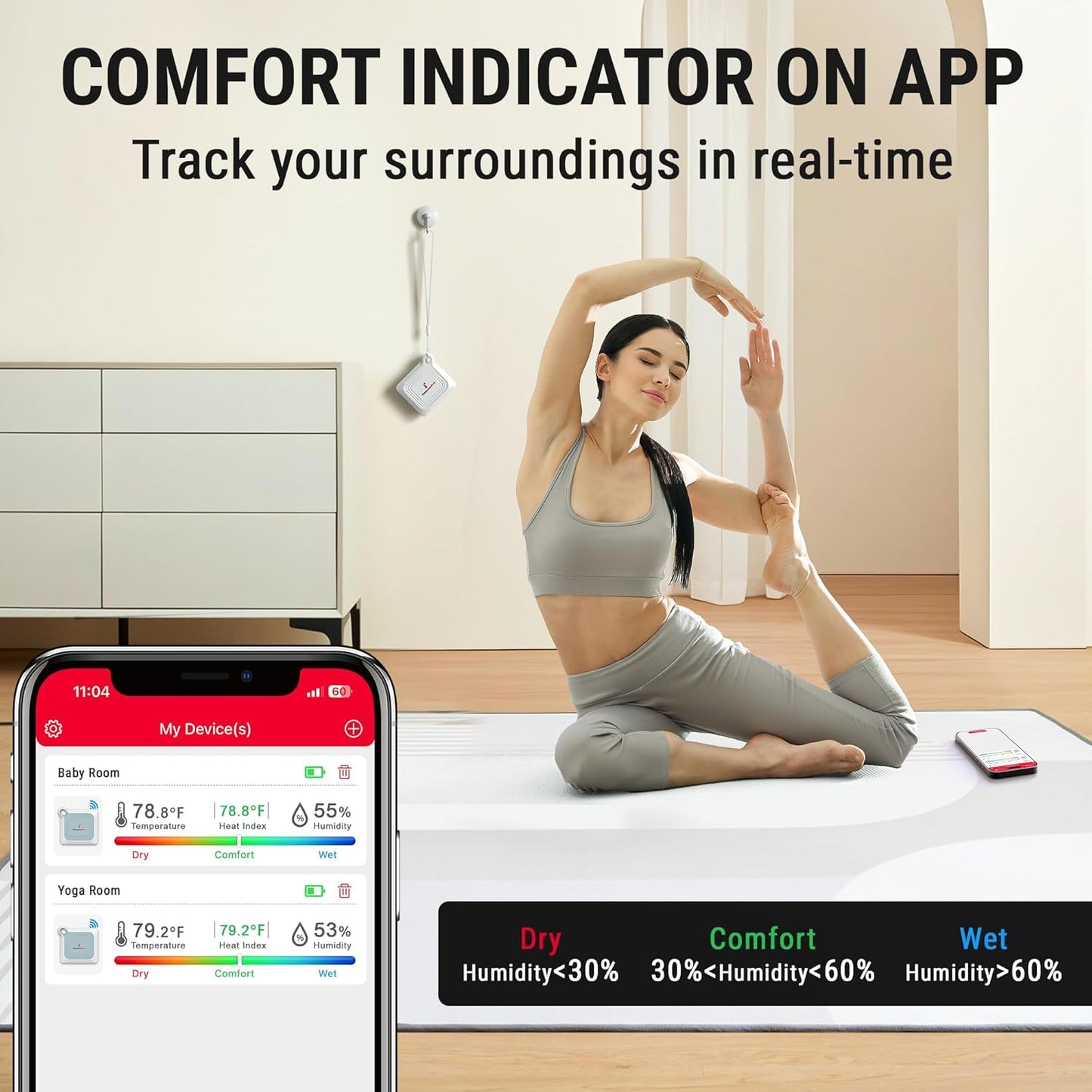 ThermoPro Bluetooth Thermometer Hygrometer, 260FT Range Temperature Sensor Greenhouse Thermometer, Remote App Control Temperature and Humidity Monitor with 2-Year Data Logging Export (TP351)-VerdiqueGarden