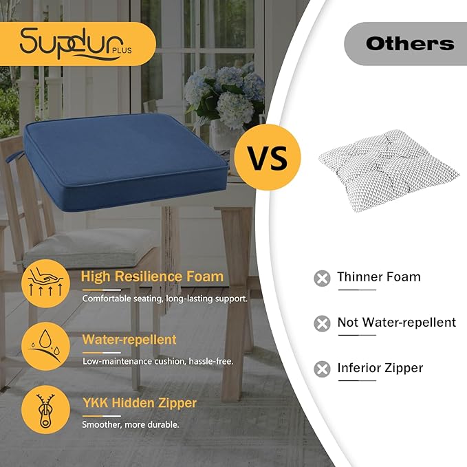 Outdoor Sunbrella Square Corner Seat Cushion, 18.5"x16"x3", Set of 4, Non Slip Seat Cushion Pads with Removable Cover for Patio Furniture, Garden Yard Lawn, Specrtum Indigo-VerdiqueGarden