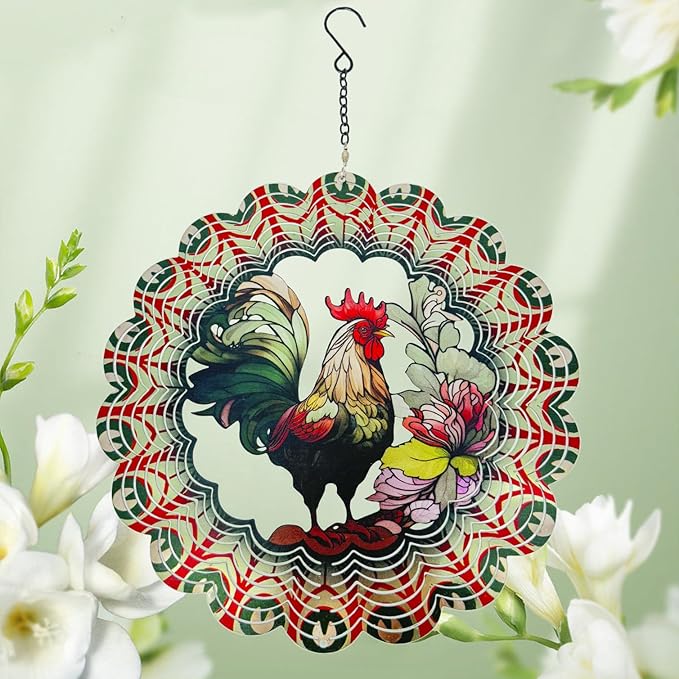 Rooster Metal Wind Spinners - Gifts for Women Mom Grandma Wife, 12 inch 3D Indoor Outdoor Garden Decoration Crafts Cock Wind Spinner, Unique Outdoor Ornament-Suitable As a Creative Gift-VerdiqueGarden