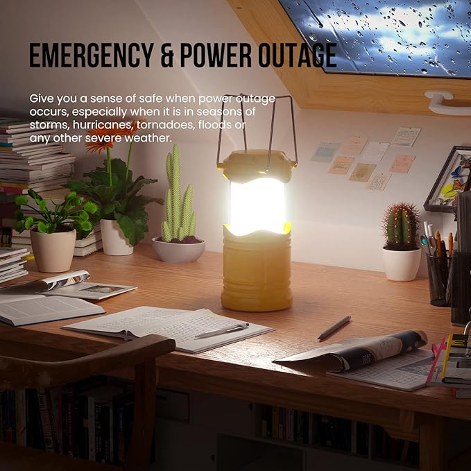 Lichamp LED Camping Lantern, 4 Pack Battery Powered Flashlight for Power Outages, Portable Collapsible Hanging Light Essential for Home, Outdoor, Emergency Lamp Survival Kit Gear for Hurricane, Yellow-VerdiqueGarden