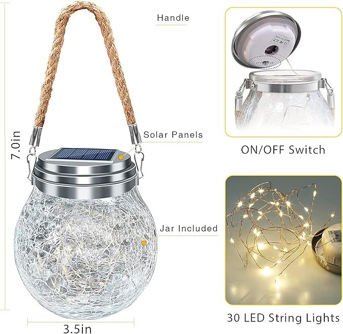ROSHWEY Solar Lantern, 2 Pack Garden Decor Lights Waterproof Outdoor Lanterns with 30 LED Solar Lights Patio Hanging Lights for Backyard Fence Pathway Porch Christmas Decorative, Warm White-VerdiqueGarden