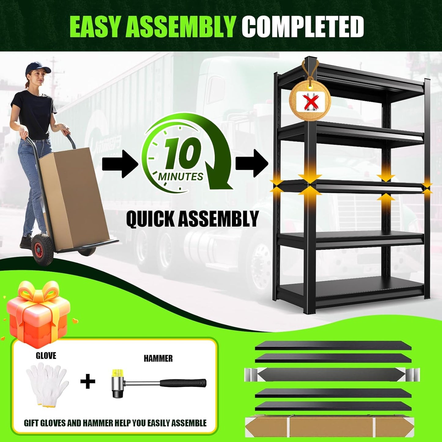 Garage Shelving 3000lb Heavy Duty Shelving Adjustable Metal Shelvings Garage Storage Shelves 5 Tier Utility Shelvin Unit Metal Shelf Rack for Basement Industrial Black 45.7''W×19.7''D×81''H,2 Pack-VerdiqueGarden