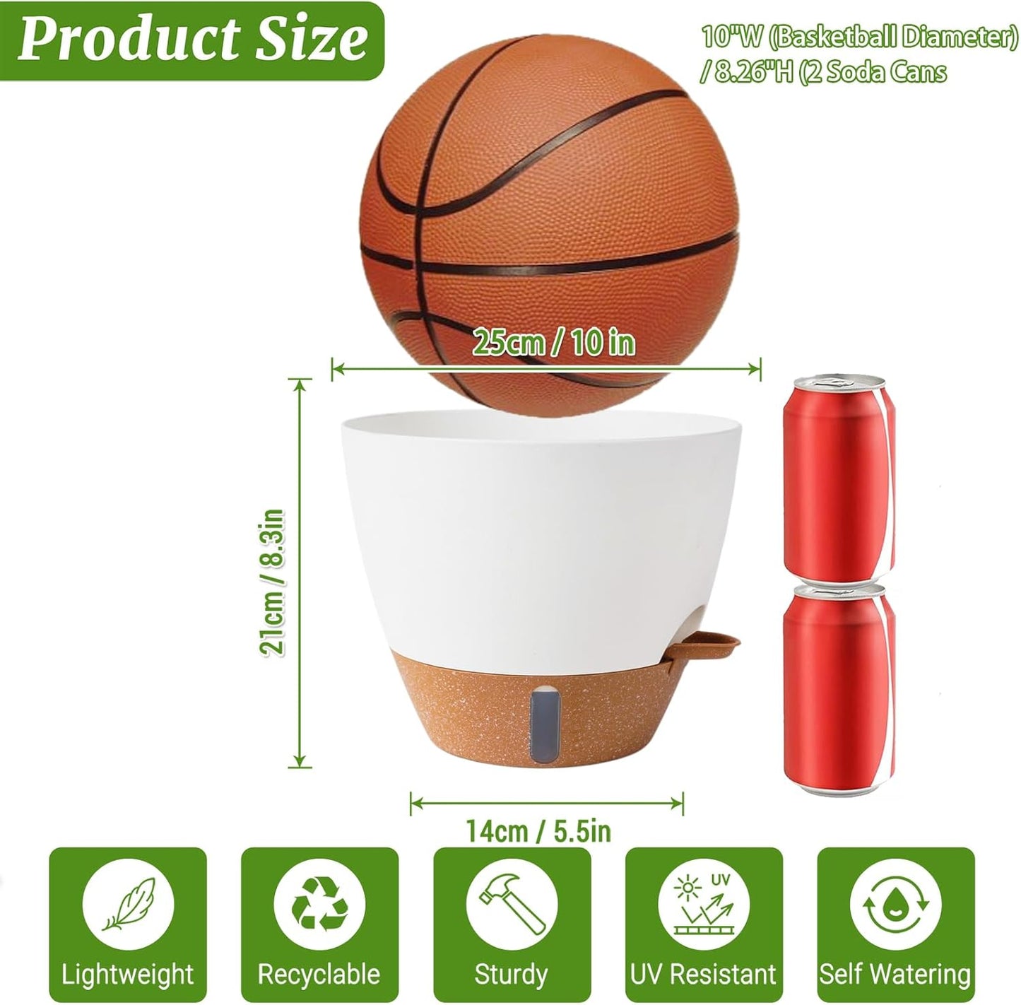 2 Pack 10 inch Plant Pots, Plastic Self Watering Planters with Drainage Holes, Deep Reservoir, Water Level Indicator, Modern Decorative Flower Pots for Indoor Outdoor Plants (White, 10 inch)-VerdiqueGarden