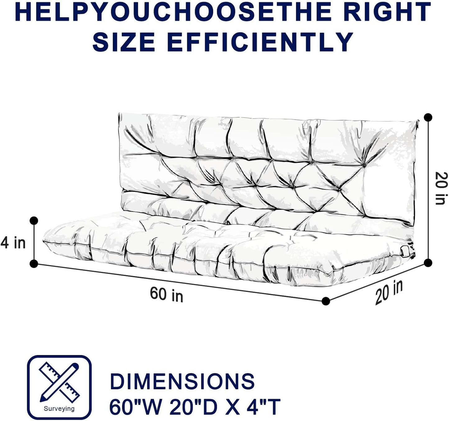 Outdoor Swing Cushions,Waterproof Swing Cushions 3 Seater Replacement with Backrest,Outdoor Thickened Bench Cushion with Ties for Porch,Patio,Backyard,Garden (Navy Blue 60 * 40 in)-VerdiqueGarden