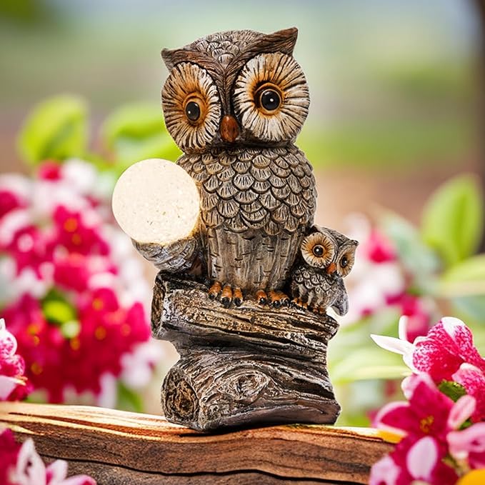Garden Decor Owl Statues Fall Decorations for Outdoor,Resin Owl Figurines with Solar Lighted Ball- Owl Gardening Gifts for Women Owl Lawn Ornaments for Patio Decor Yard Decoration-VerdiqueGarden
