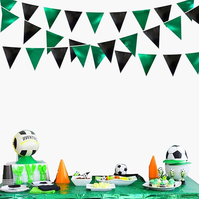 Black Green Party Decorations Metallic Fabric Triangle Pennant Banner Flag Bunting Garland for Video Game Soccer Birthday Graduations Wedding Bachelorette Halloween Outdoor Holiday Party Supplies-VerdiqueGarden