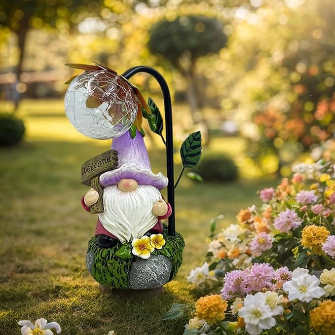 Garden Gnomes Outdoor Statue with Solar Lights Welcome Gnome Home Garden Decor Mom Gifts for Yard Patio Home Garden-VerdiqueGarden