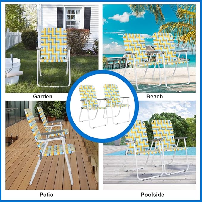 VINGLI Patio Lawn Webbed Folding Chairs Set of 4, Outdoor Beach Chair Portable Dining Chair for Outdoor Yard, Garden (Yellow, Classic)-VerdiqueGarden