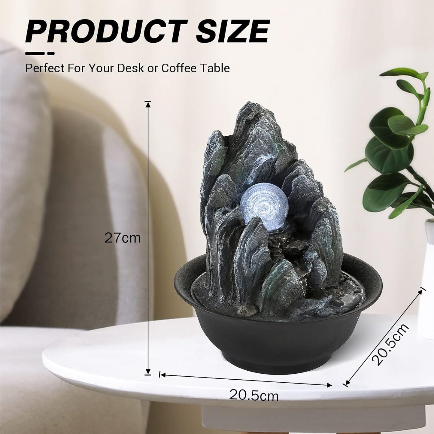 WICHEMI Water Fountains Indoor Waterfall Fountain Tabletop Fountain with LED Rolling Ball Stacked Rocks Indoor Water Feature Zen Meditation for Home and Office Indoor Spaces Decor (Style 19)-VerdiqueGarden