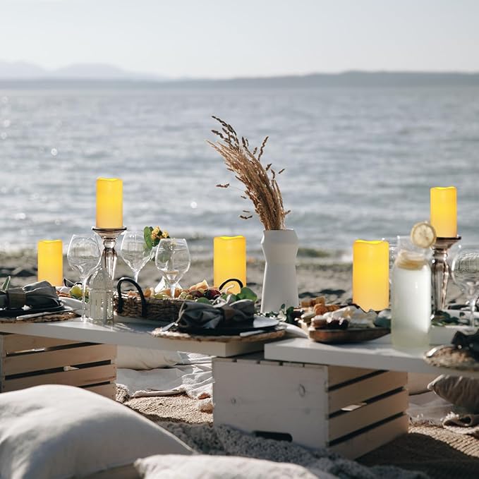 Waterpoof Flameless Remote Control Candles 15PACK D3''*H5.5''Battery Operated Flickering LED Pillar Candle,plastic with 10-Key 24Hours Timer for Outdoor/Indoor Home Party Garden Lanterns Porch (Ivory)-VerdiqueGarden