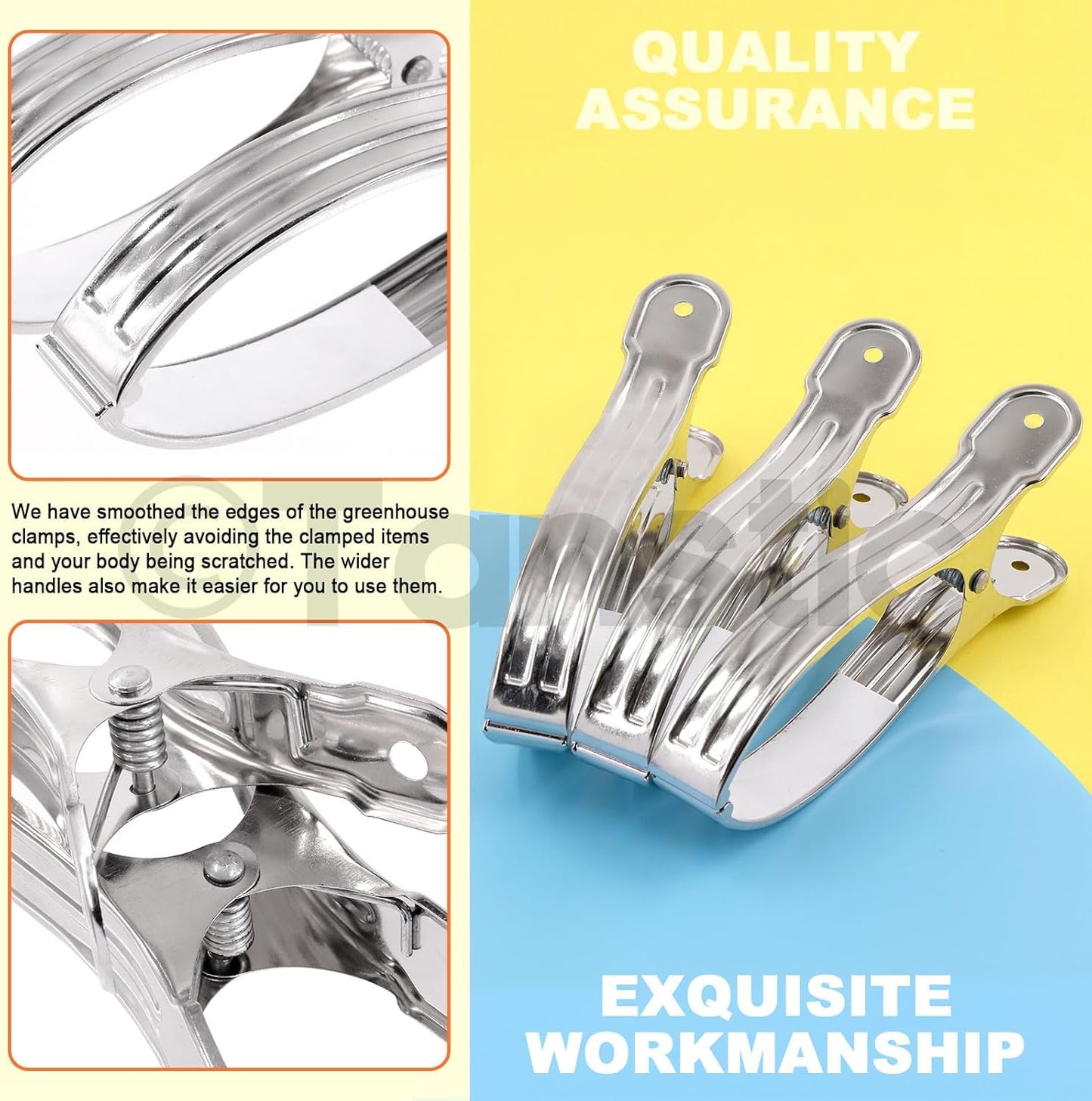 Tanstic 10pcs 6.3 Inch Stainless Steel Greenhouse Clamps Heavy Duty Garden Clips with Strong Grip and Large Open Mouth for Netting Holding-VerdiqueGarden