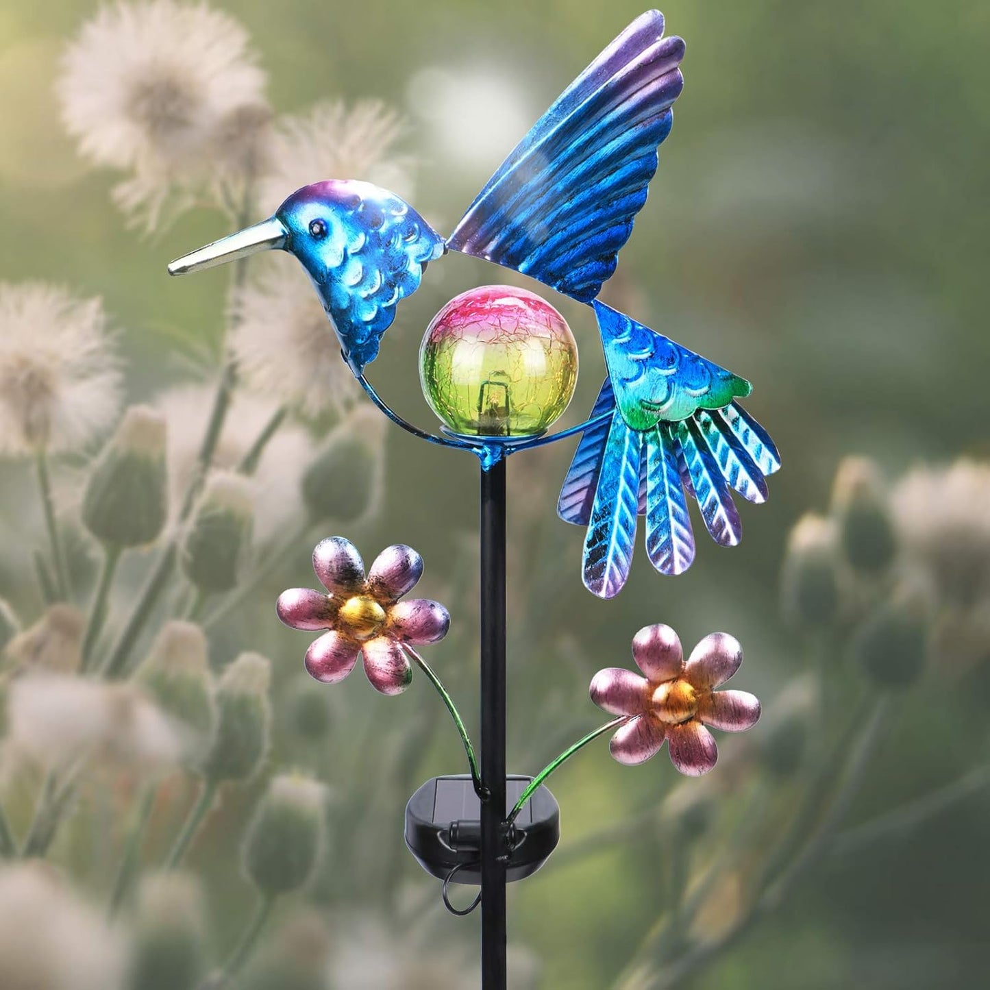 Afirst Solar Garden Stake Lights - Outdoor Waterproof Decorative Solar Hummingbird LED Warm Crackled Glass Globe Lights for Walkway, Pathway, Yard, Lawn-VerdiqueGarden