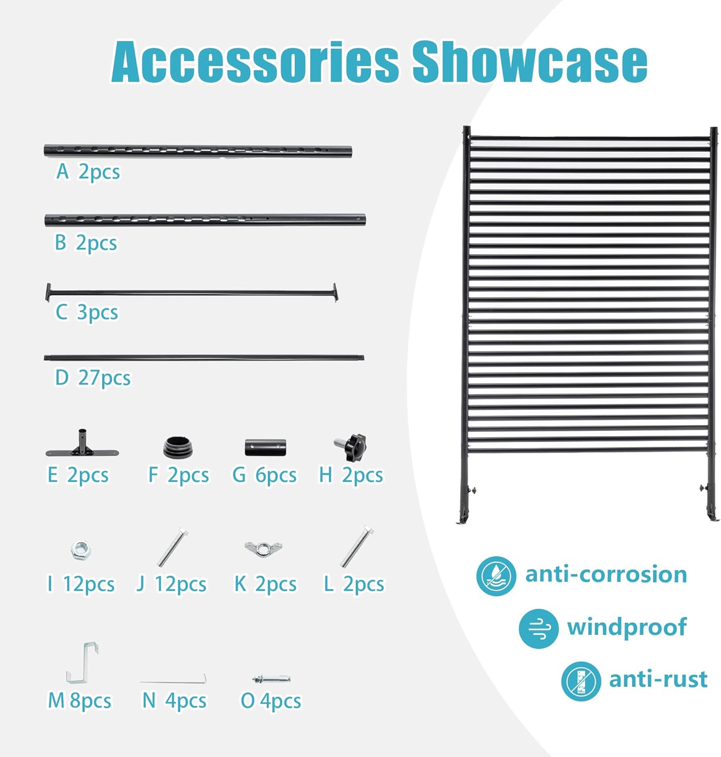 Metal Outdoor Privacy Screen with Stand, 3.9 ft W x 6 ft H Slatted Privacy Screens and Panels, Decorative Privacy Screen Fence Panels Freestanding for Outside Patio Garden Backyard, Black, 1 PC-VerdiqueGarden