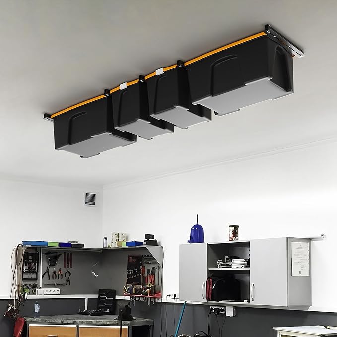 Ultrawall Overhead Garage Storage Rack, Heavy Duty Ceiling Storage Rack, 26 Inch Adjustable Ceiling Bin Storage System, 5 Sets for 4 Bins-VerdiqueGarden