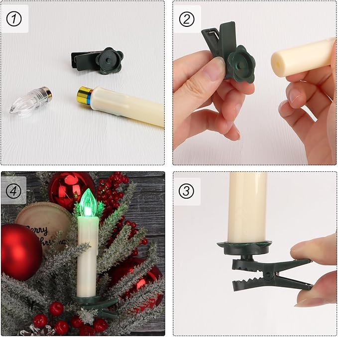 Colorful Christmas Tree Candle Lights Battery Powered Remote Control LED Taper Candles with Clips Electric Fake Candles for Halloween Garden Holiday Wedding Parties Decor (30 PCS,Colorful)-VerdiqueGarden