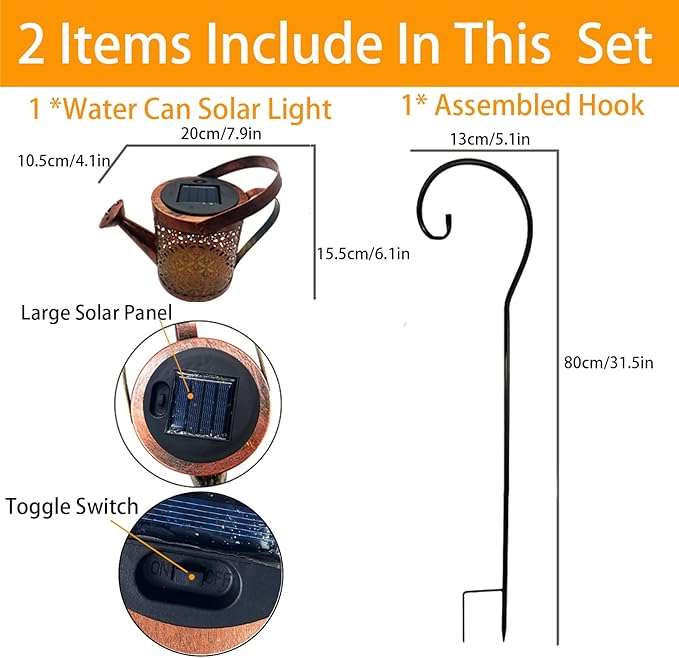Solar Lanterns Outdoor Waterproof,Metal Watering Can Garden Decor,Hanging Solar Path Lights Yard Art,Outside Patio Decorations Gardening Birthday Gifts for Mom Grandma Women,with Hook,Large-VerdiqueGarden