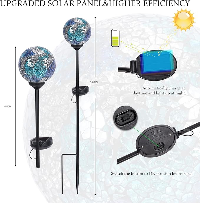 VCUTEKA Mosaic Solar Light, Solar Garden Decorative Lights Outdoor Waterproof LED Pathway Stake Light for Landscape Patio Yard Deck Walkway Decoration, 2 Pack-VerdiqueGarden