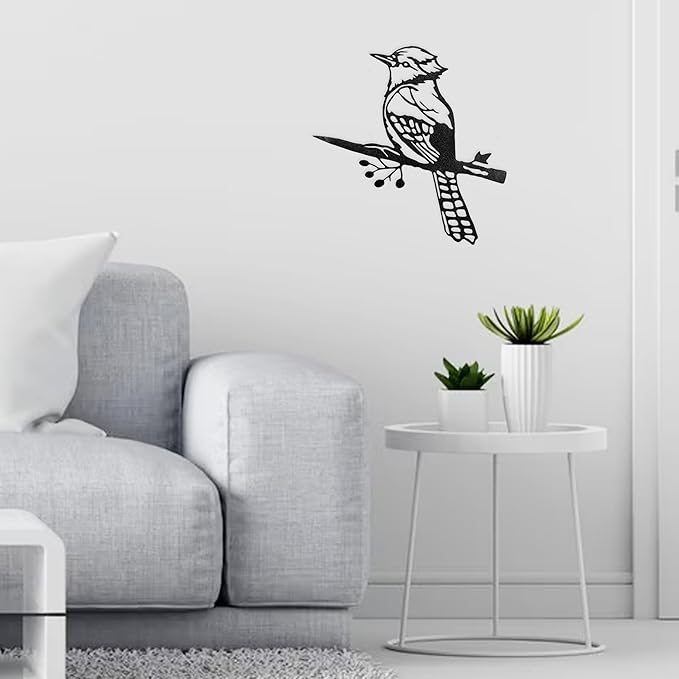 Renovatio Metal Bird Decor – Rustic Bluejay Decoration, Metal Garden Sculpture, Outdoor Tree Ornaments – A Unique Outdoor Yard Decor – Bluejay (Black)-VerdiqueGarden