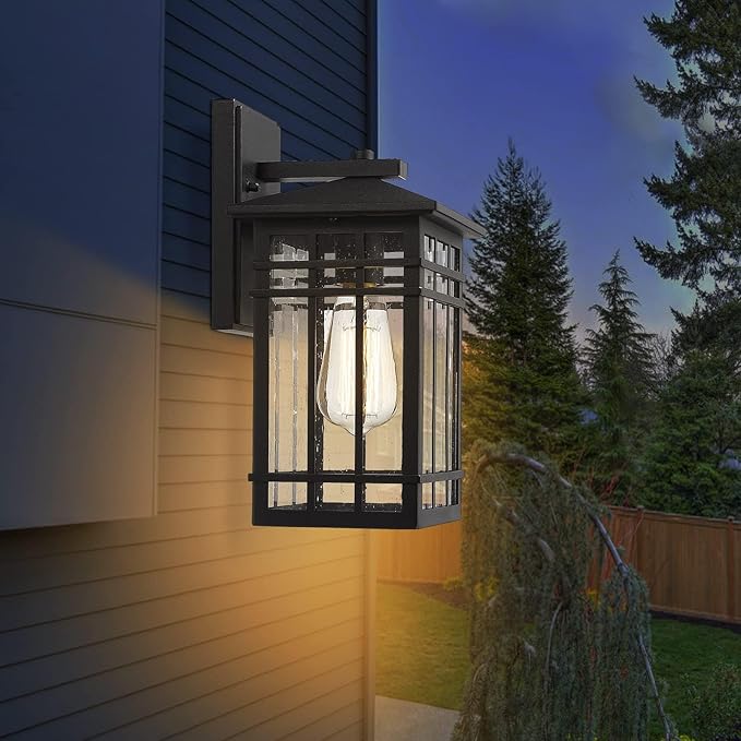 Outdoor Wall Lantern, Exterior Light Fixture, Waterproof Outdoor Wall Lighting Fixture Outside with Seeded Glass for Porch, Garage, Patio, Hallway, Entryway, 2 Pack-VerdiqueGarden