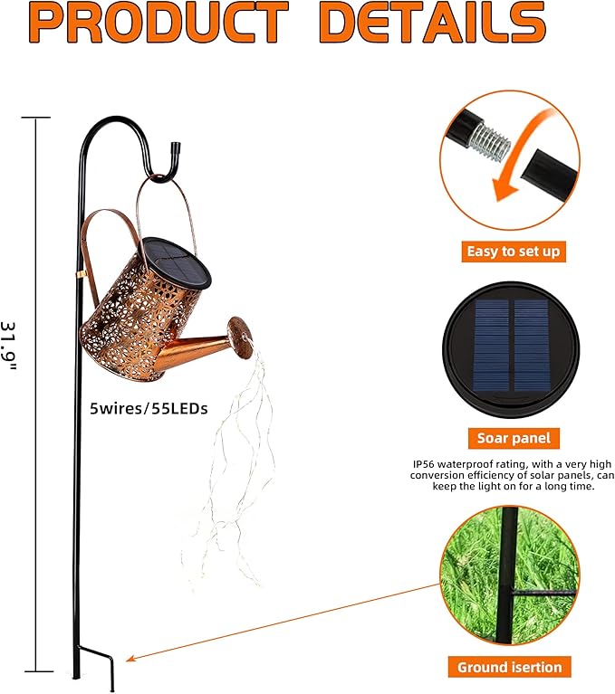 Otdair Solar Watering Can with Lights, Outdoor Garden Decor Waterproof Solar Garden Lights for Outdoor Pathway Yard Lawn Patio Party Decorations Gifts for Mom Grandma Birthday-VerdiqueGarden
