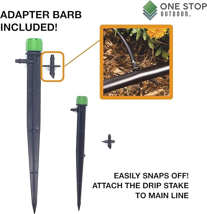 (100-PACK) - 1/4" Inch 360 Degree Drip Emitter On 6" Stake Sprayer Adjustable Flow 0-20 GPH, Fits 1/4 (4-6mm) Irrigation Tubing - Micro Bubbler Drippers for Drip Irrigation (50 Pack Dripper on Stake)-VerdiqueGarden