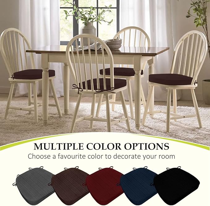 Chair Cushions for Dining Chairs, Indoor Chair Cushions with Ties,Waterproof Chair Pads Set of 6, Brown, 17x16x2.5 Inch-VerdiqueGarden