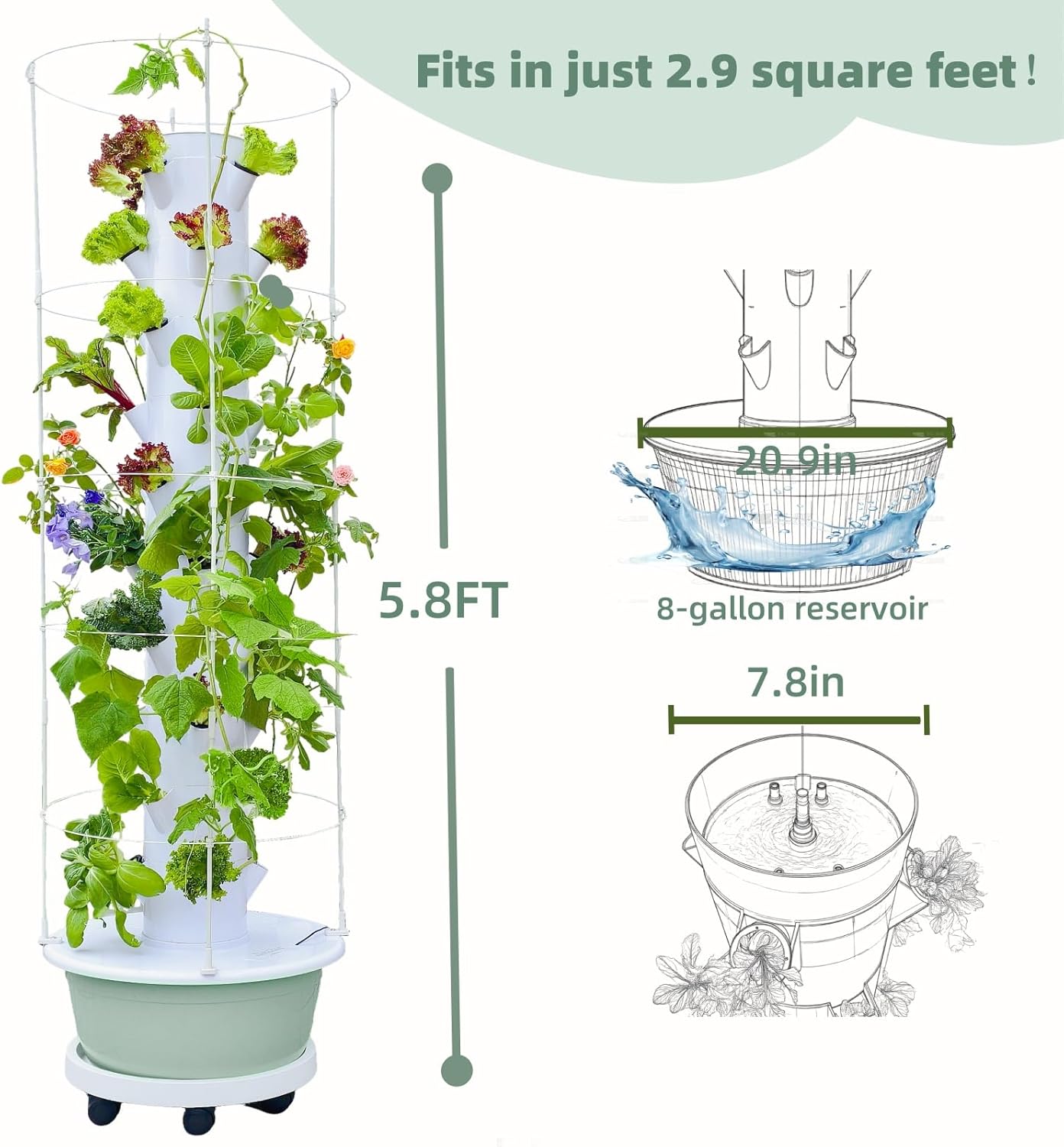 Hydroponic Growing System Kit, Vertical Hydroponic Tower with Trellis, Indoor & Outdoor Herb Garden, Vegetable Tower with 40 Planting Pods, Automatic Timer, Ideal for Gardeners & Beginners-VerdiqueGarden