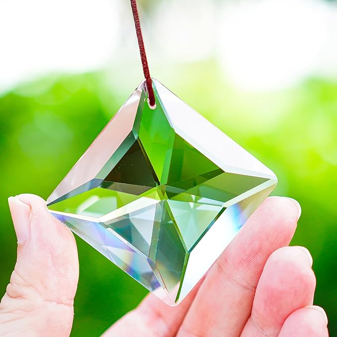 HDCRYSTALGIFTS Set 2,50mm Hanging Faceted Crystals Suncatcher Ornament Window Prisms Rainbow Maker Chandelier Crystal Pendant(Square)-VerdiqueGarden