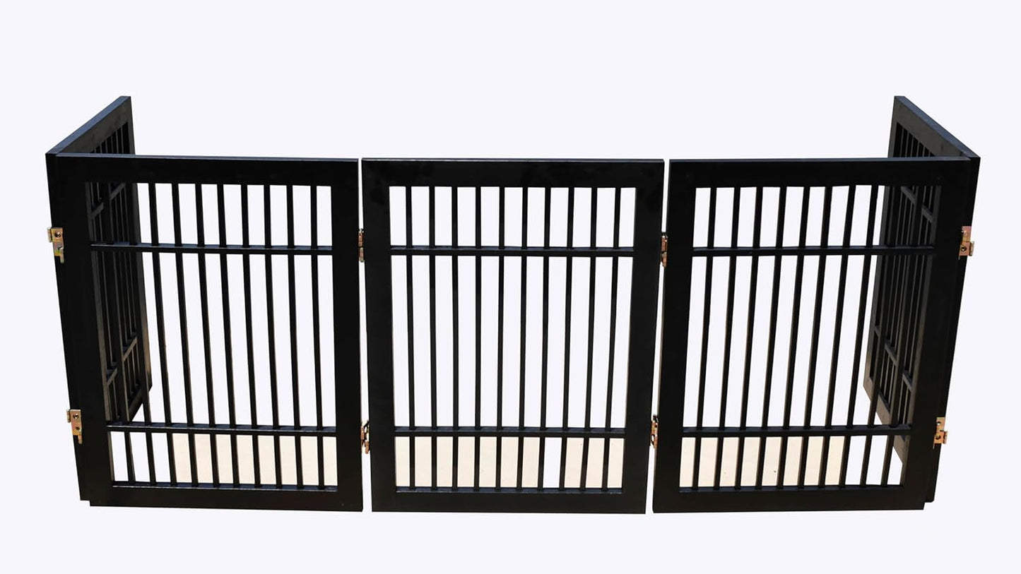 Pet Dog Gate Strong and Durable Freestanding Folding Acacia Hardwood Portable Wooden Fence Indoors or Outdoors by Urnporium (Black Pet Gate, 5 Panel 24" Tall)-VerdiqueGarden