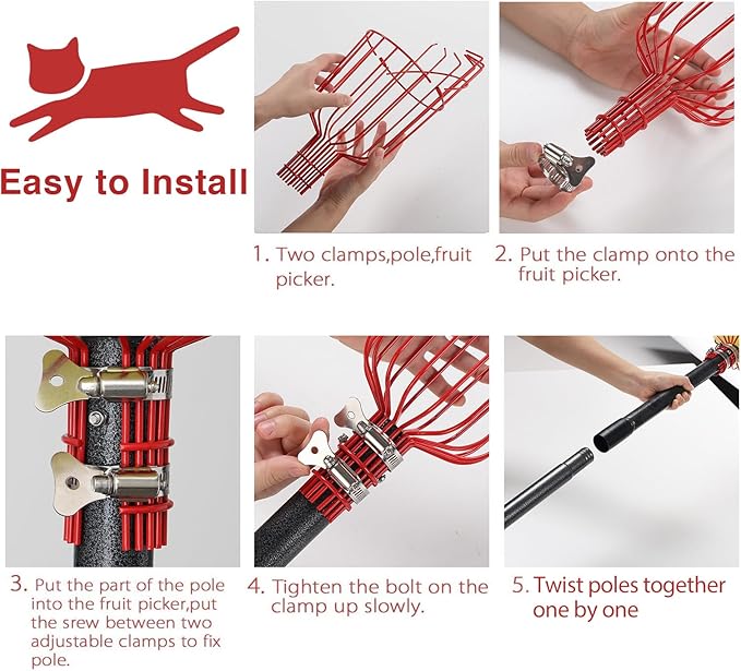 DonSail Fruit Picker Pole Tool with Basket Telescoping - Adjustable Mango Picker 35-120 inch Long Handle - Apple Orange Avocado Acorn Lemon Pear Pomelo Chery Picker for Tree