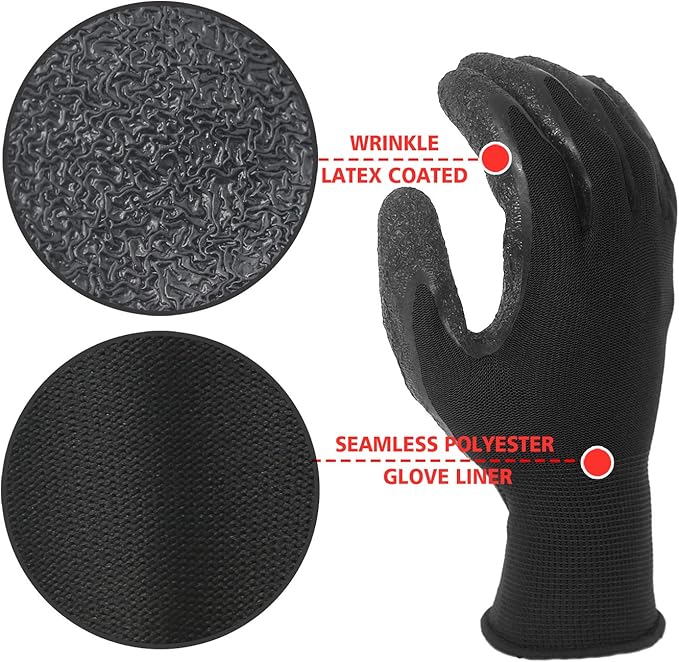 Evridwear Crinkle Latex Rubber Hand Coated Safety Work Gloves for Men Women General Multi Use Construction Warehouse Gardening Assembly Landscaping (XS-Size) 120 Pairs Pack-VerdiqueGarden