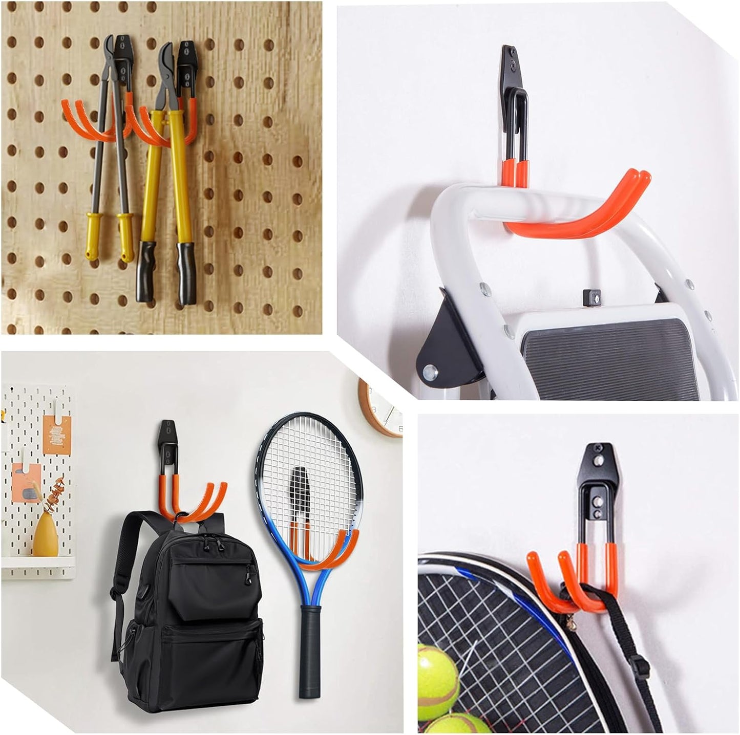 Garage Storage Utility Hooks,Garage Garden Tool Organizer,Steel Wall Mount Hooks, Large Garden U Hooks (2 Pack) (Type-2-Orange)-VerdiqueGarden