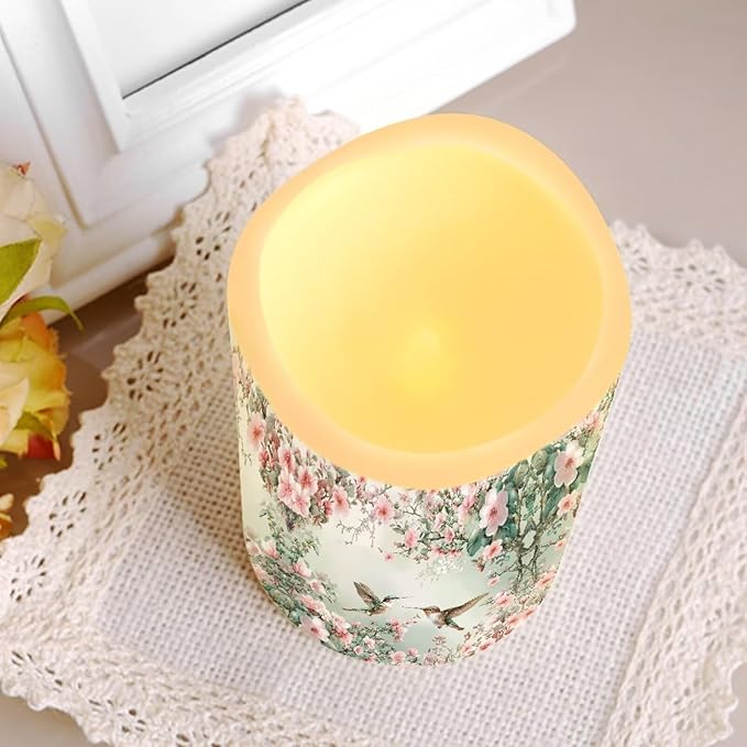 Ystardream Floral Hummingbird Flameless LED Candles Electric Candle Set with Remote Timer Color Changing Control Long Lasting for Table Centerpiece Home Indoor Decoration Pack of 4 Set-VerdiqueGarden