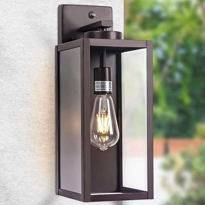 16-inch Oil-Rubbed Bronze Dusk to Dawn Outdoor Wall Light Fixtures, Exterior Waterproof Wall Lanterns, Brown Porch Sconces Lighting, Modern Outside Lights for House Patio Front Door Entryway, 2-Packs-VerdiqueGarden