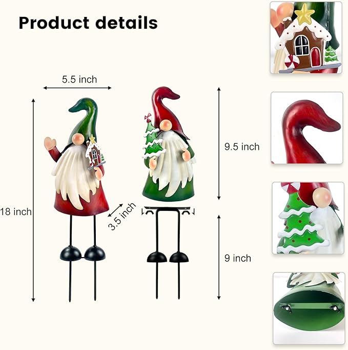 HONGLAND Christmas Decorations Outdoor Metal Gnome Yard Art Christmas Gnomes Statue 18 Inch Gnome Figurine for Holiday Christmas Lawn Patio Yard Garden Decor-2 PCS-VerdiqueGarden