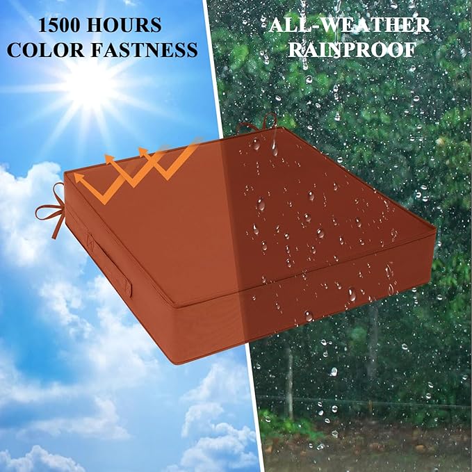 Outdoor Chair Cushions Set of 2 for Patio Furniture 22x22x4 Inch Waterproof Patio Chair Cushion 3 Year Color Fastness Square Elastic Foam Garden Sofa Couch Pads with Ties and Handle,Spice-VerdiqueGarden