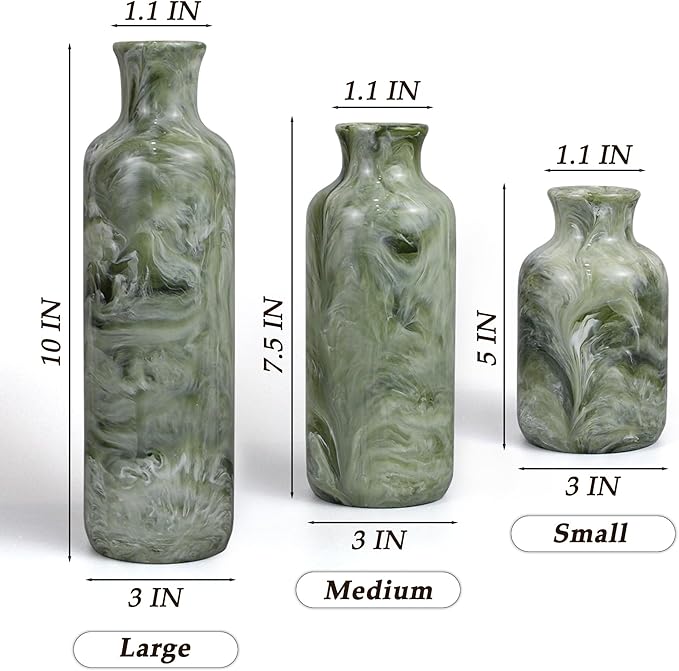 Resin 3 Piece Vase Set, Farmhouse Decor, Home Decorative Vase, Vases for Your Kitchen, Bedroom, Office, Living Room, Bathroom, & Shelf Centerpiece Table Decorations, Green-VerdiqueGarden