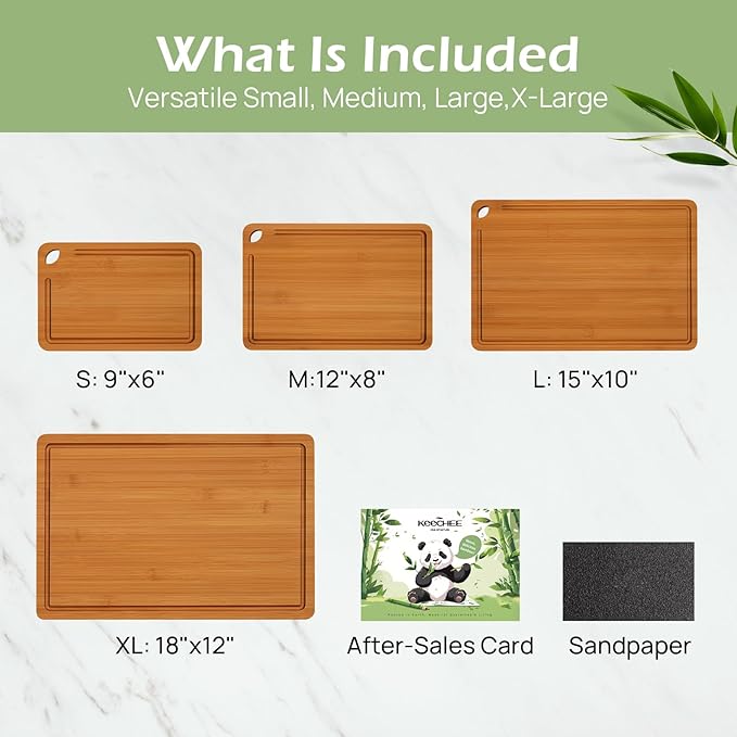 Wood Cutting Board, Carbonized Bamboo Set With Smooth Surface & Easy Storage For Busy Kitchens, Ideal Charcuterie & Chopping, Durable, Knife-Friendly (4Pcs)-VerdiqueGarden
