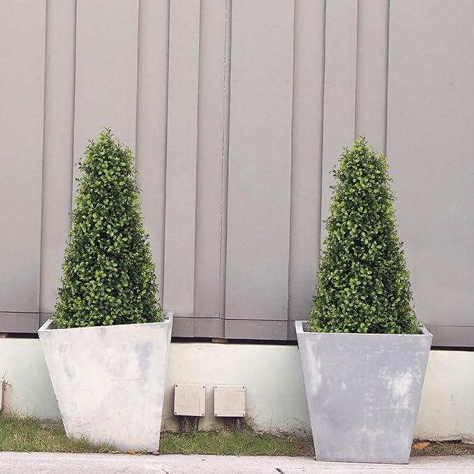3ft Artificial Boxwood Topiary Trees (Set of 2) - UV Resistant Faux Plants Outdoor, Realistic 36in Fake Cone Bushes and Shrubs for Front Porch, Planter, Patio - Low Maintenance & Evergreen-VerdiqueGarden