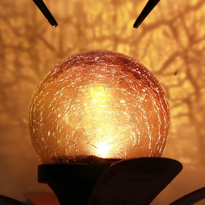 VCUTEKA Solar Lights Outdoor Metal Garden Stake Waterproof Crackle Glass Globe Garden Decor Hummingbird for Pathway, Lawn, Patio, Yard-VerdiqueGarden