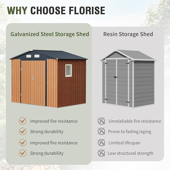 8x6 Ft Storage Shed, Large Outdoor Shed with Floor Base, Window, Lockable Doors, Outside Steel Shed for Garden, Backyard, Lawn, Patio Utility, Tool Storage-VerdiqueGarden