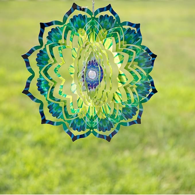 VP Home Emerald Mandala Kinetic Wind Spinner for Yard and Garden Wind Spinner Outdoor Metal Large Hanging Mandala Decor 3D Garden Art Wind Sculpture Spinners Kinetic Art Yard Decor Lawn Ornament-VerdiqueGarden