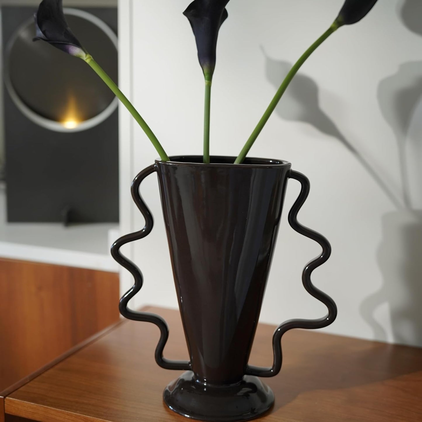 Wild Works Dark Brown Rotary Vase, 9.85” Tall Vintage Decor Vases Medieval Flower Vessel Living Room Entrance Personalized Simple Wabi Sabi Decorative Ornament Ceramic Ornament-VerdiqueGarden