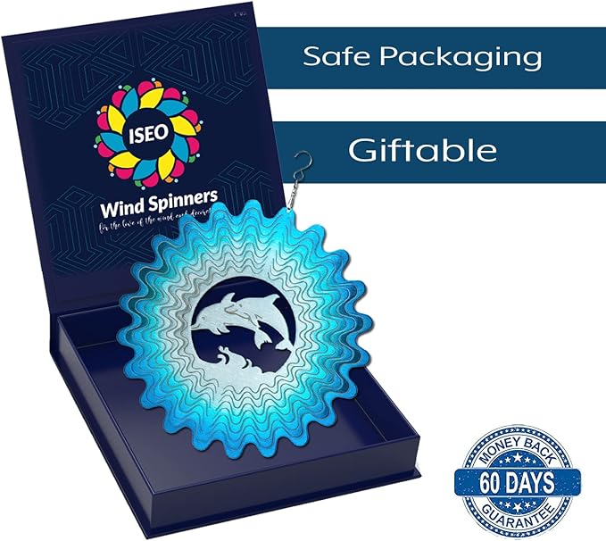 Dolphin Wind Spinners for Yard and Garden, Metal Dolphin Ornaments for Garden Décor, Outdoor Wind Spinner, Dolphin Gifts, Outdoor Garden Decoration, 12 inch Dolphin Wall Décor by ISEO-VerdiqueGarden